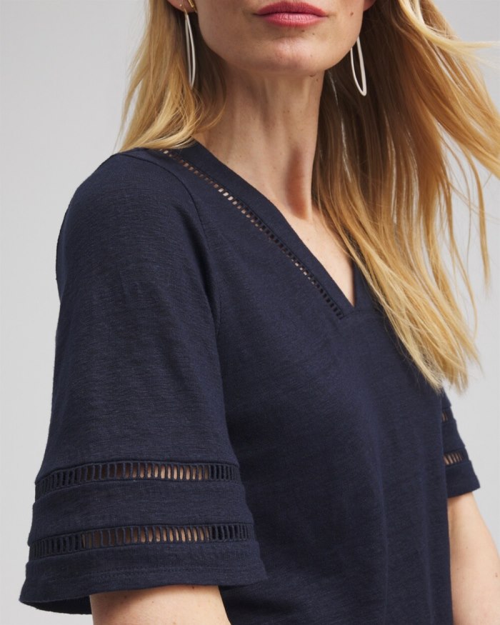 Chicos Linen Ladder Lace Tee - Classic Navy