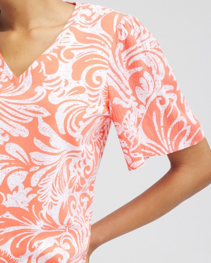 Chicos Paisley Gauze Flutter Sleeve Top - Nectarine