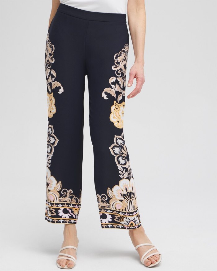 Chicos Floral Wide Leg Soft Pants - Classic Navy