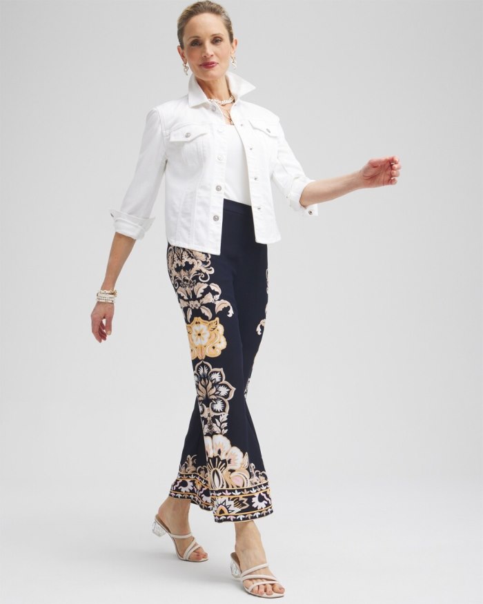 Chicos Floral Wide Leg Soft Pants - Classic Navy