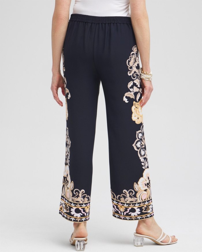 Chicos Floral Wide Leg Soft Pants - Classic Navy