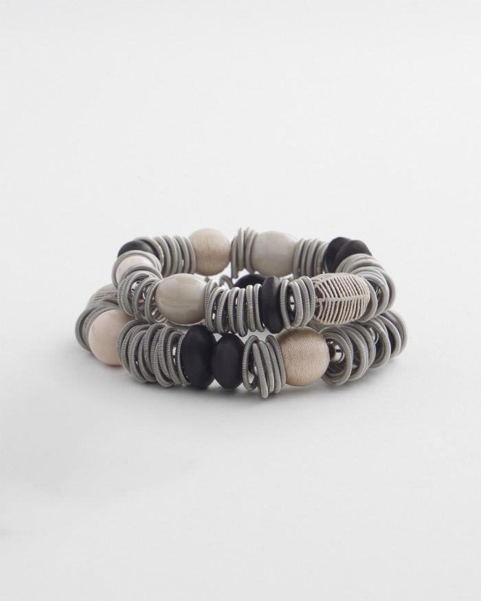 Chicos Piano Wire Stretch Bracelet Set - Black And Neutral