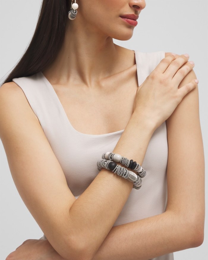 Chicos Piano Wire Stretch Bracelet Set - Black And Neutral