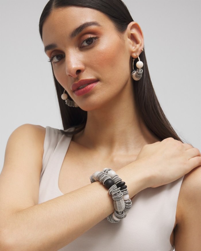 Chicos Piano Wire Stretch Bracelet Set - Black And Neutral