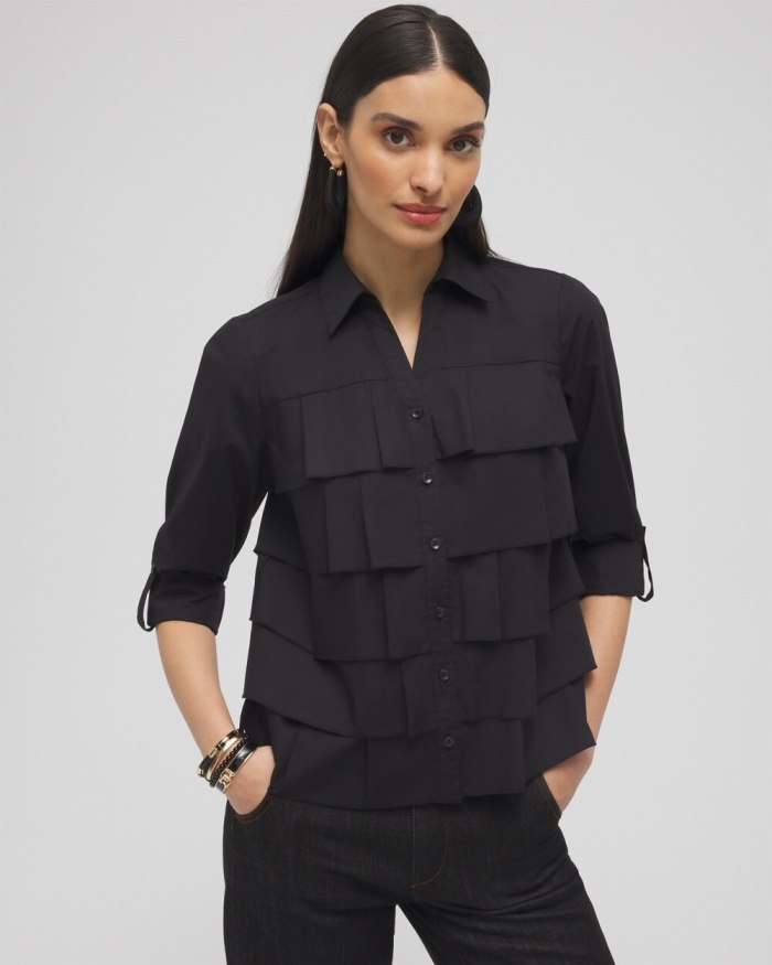 Chicos Poplin Ruffle Shirt - Black