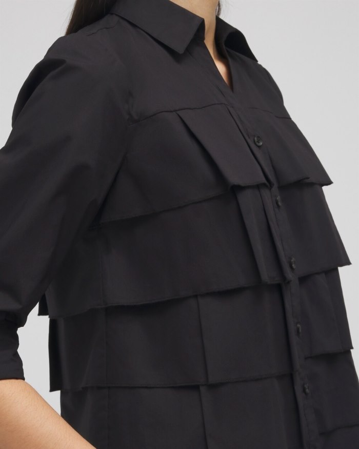 Chicos Poplin Ruffle Shirt - Black