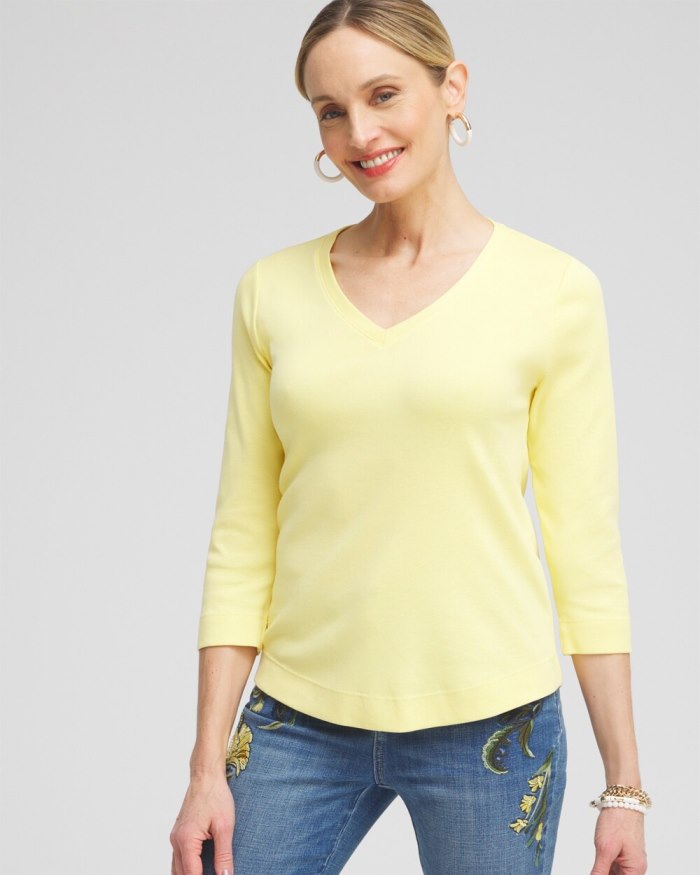 Chicos Everyday 3/4 Sleeve Tee - Soft Buttercup