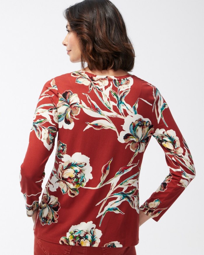 Chicos Touch of Cool Floral Layering Tee - Smoked Paprika