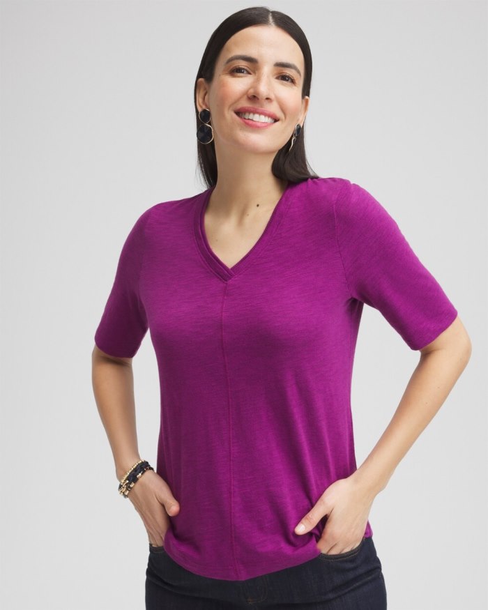 Chicos Elbow Sleeve A-line Tee - Fresh Plum