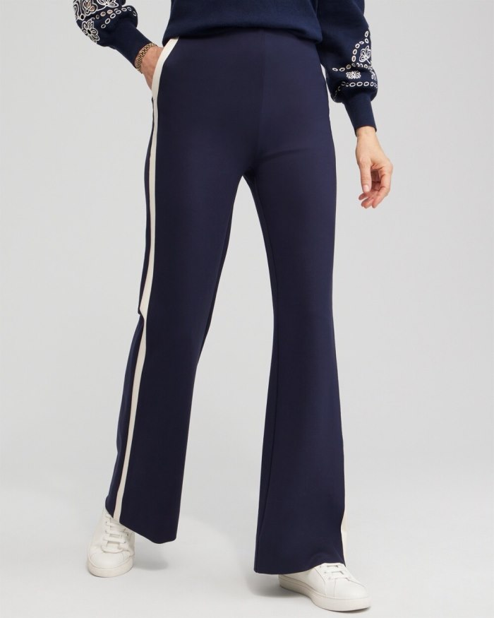 Chicos Ponte Side Stripe Flare Pants - AIR/CARBON