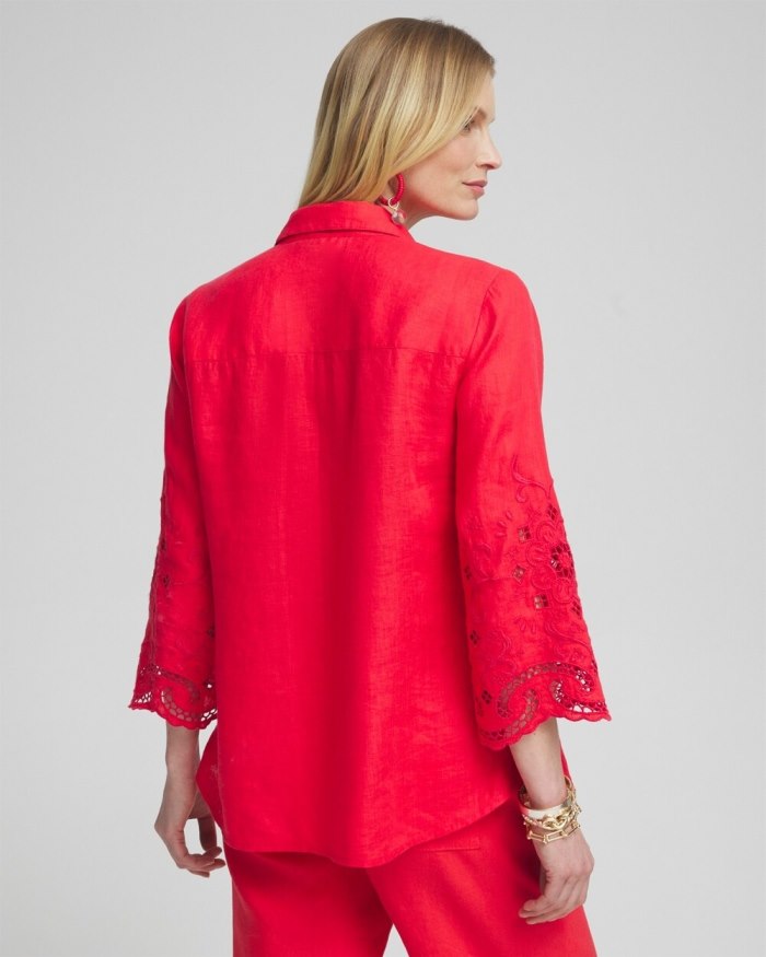 Chicos Linen Eyelet Sleeve Shirt - Watermelon Punch