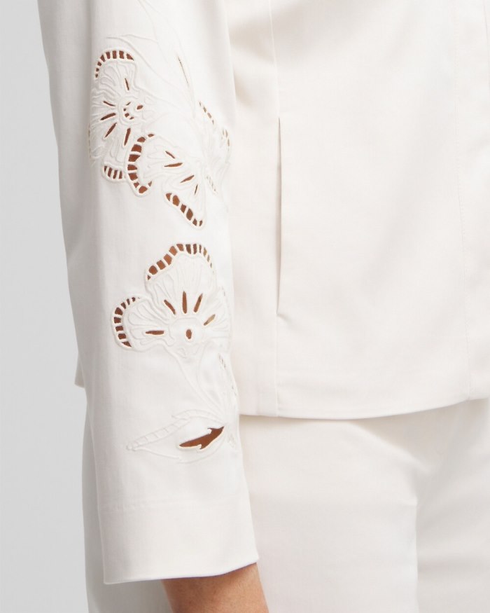 Chicos Floral Cutwork Jacket - English Cream