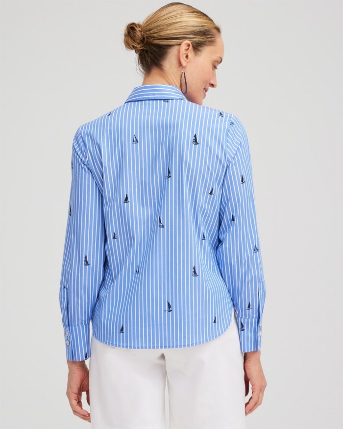 Chicos Poplin Sailboat Stripe Shirt - Wisteria Blue