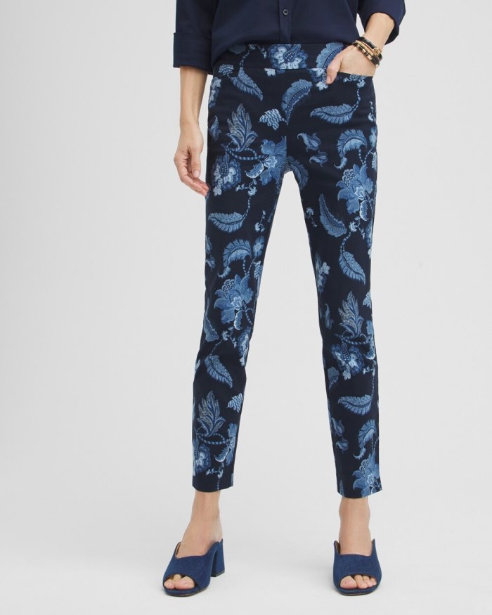 Chicos Brigitte Floral Ankle Pants - Classic Navy