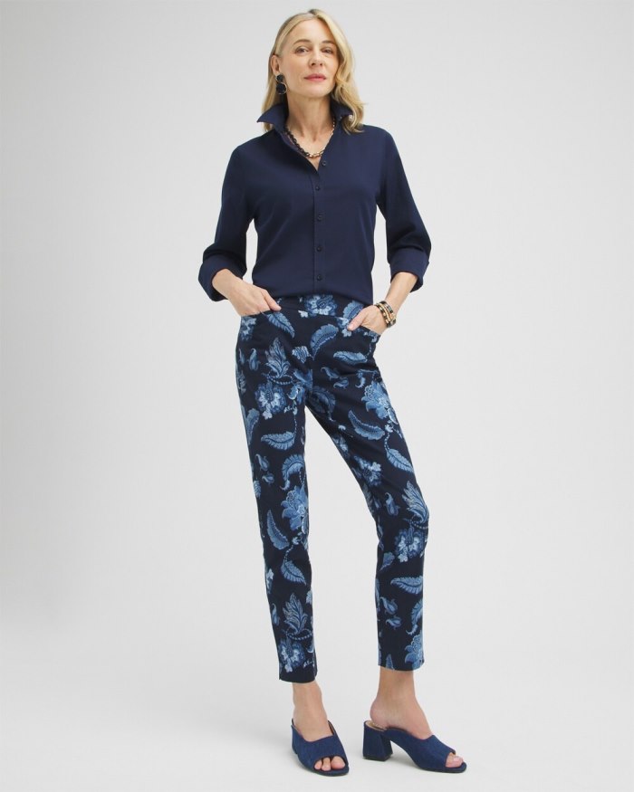 Chicos Brigitte Floral Ankle Pants - Classic Navy