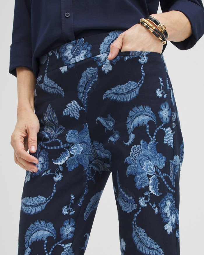 Chicos Brigitte Floral Ankle Pants - Classic Navy