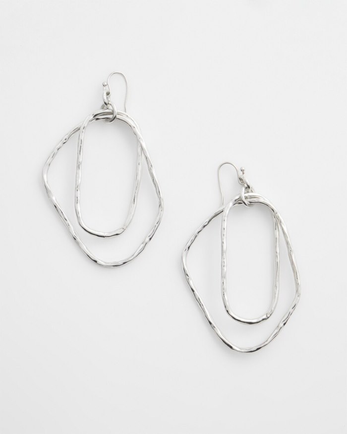 Chicos Silver Tone Textured Drop Earrings - Silver