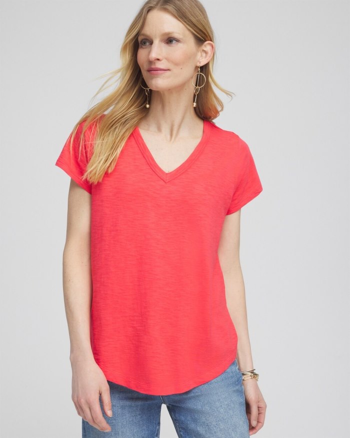 Chicos Cap Sleeve V-neck Tee - Watermelon Punch