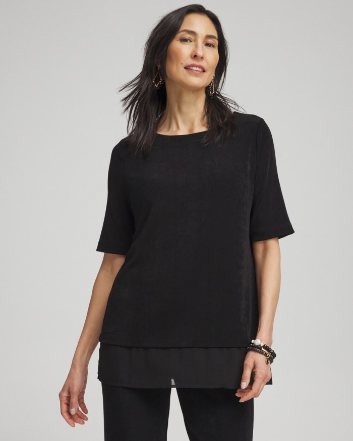 Chicos Travelers Chiffon Hem Top - Travelers Black