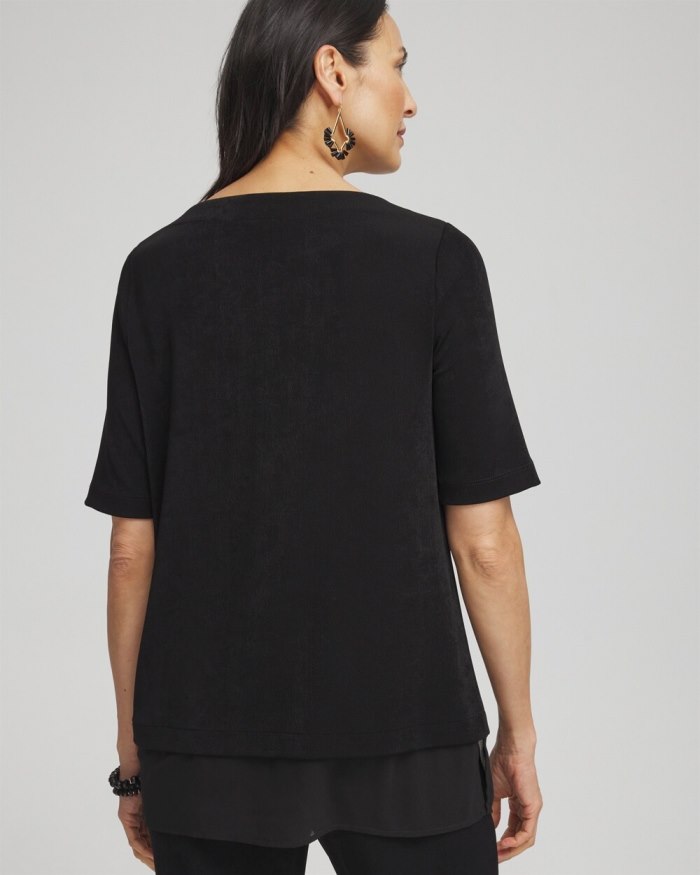 Chicos Travelers Chiffon Hem Top - Travelers Black