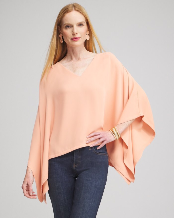 Chicos Pleated V-neck Poncho - Pink Clay