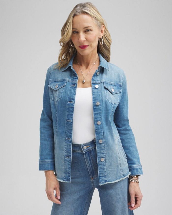 Chicos Indigo Frayed Hem Denim Jacket - Delphine Indigo