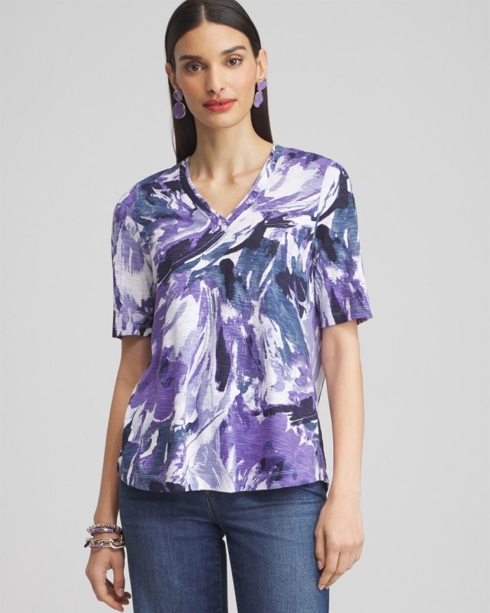 Chicos Floral Elbow Sleeve A-line Tee - Parisian Purple