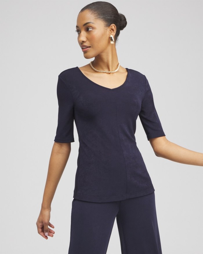 Chicos Travelers Double V-neck Top - Travelers India Ink