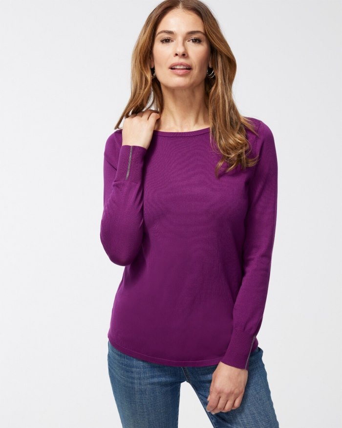 Chicos Caviar Bead Pullover Sweater - Sweet Berry