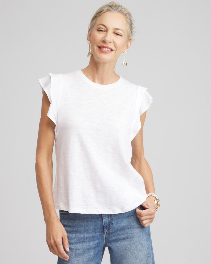 Chicos Flutter Cap Sleeve Tee - Alabaster