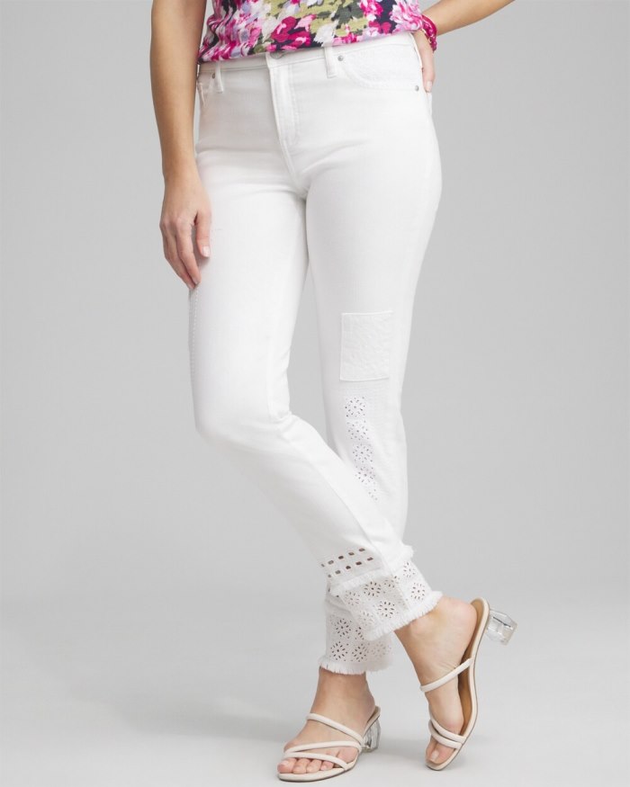 Chicos Girlfriend Double Fray Ankle Jeans - Alabaster