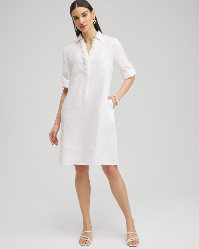 Chicos Linen 3D Floral Dress - Alabaster