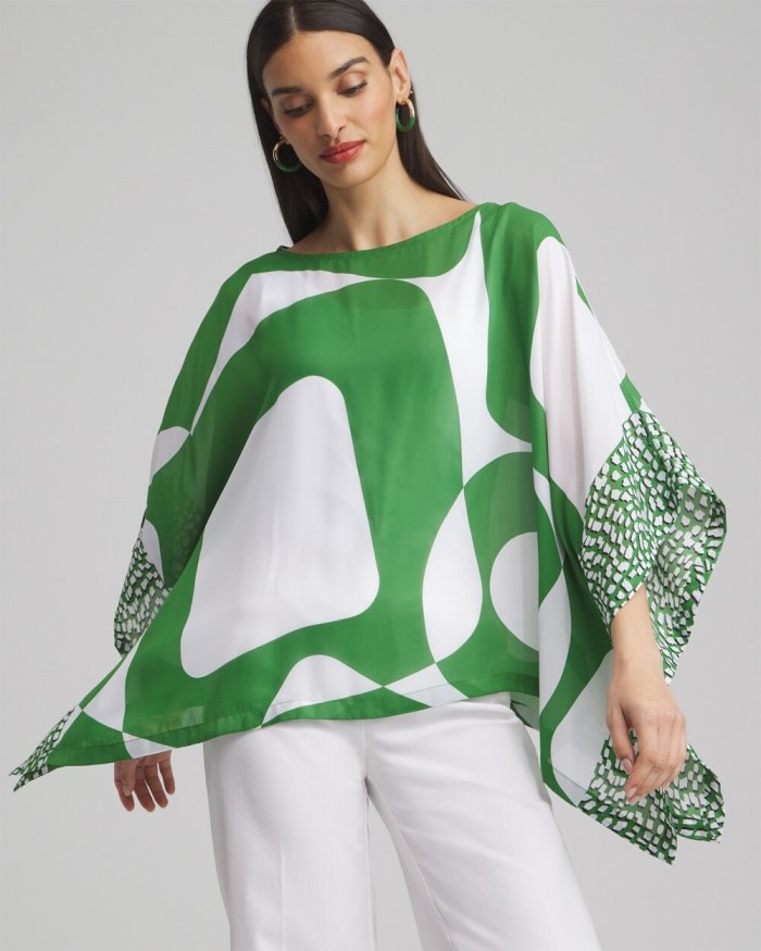 Chicos Modern Print Poncho - Green