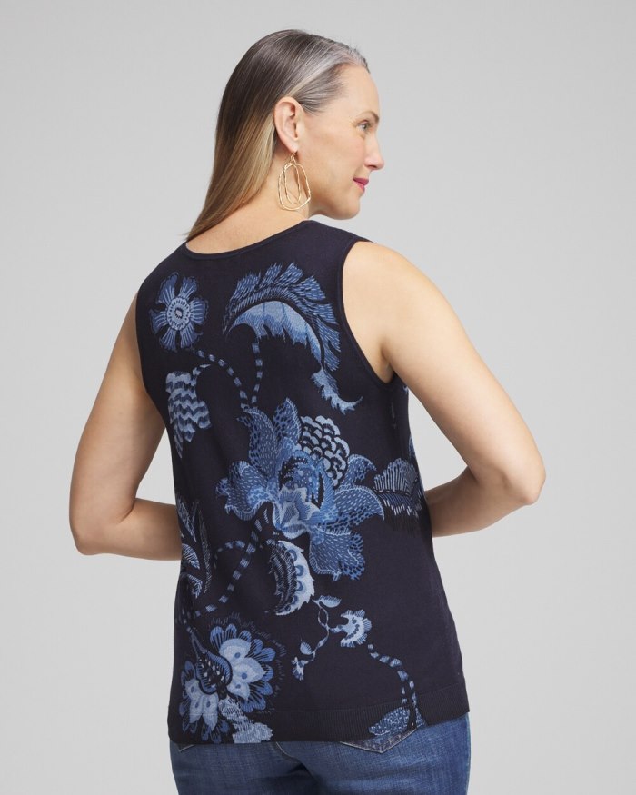 Chicos Spun Rayon Floral V-neck Tank - Classic Navy