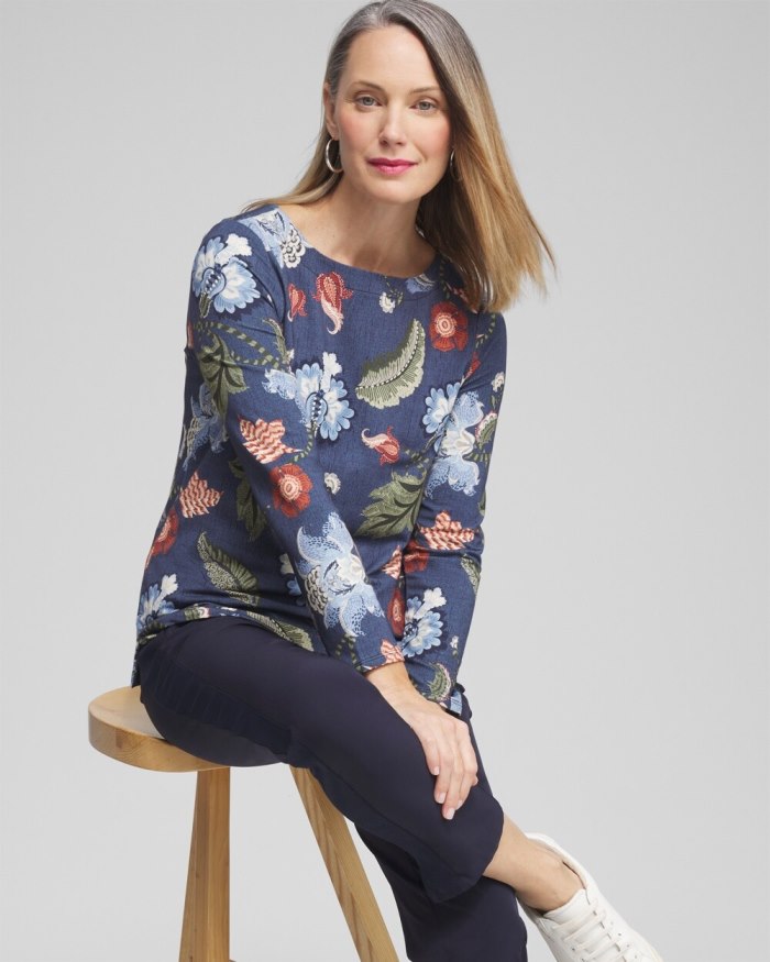 Chicos Zenergy Floral Pullover - Classic Navy