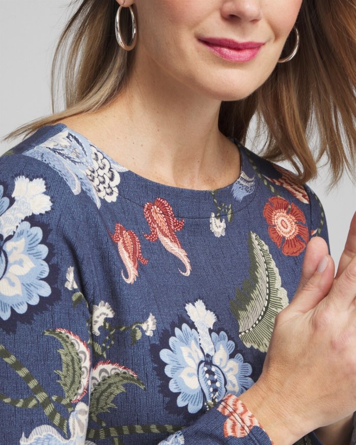 Chicos Zenergy Floral Pullover - Classic Navy