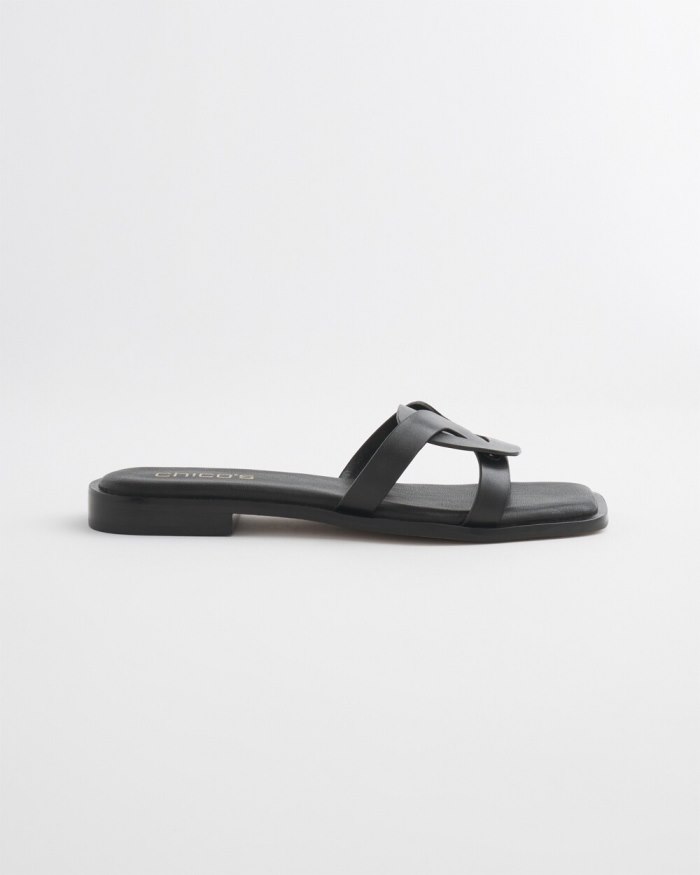 Chicos Leather Slides - Black