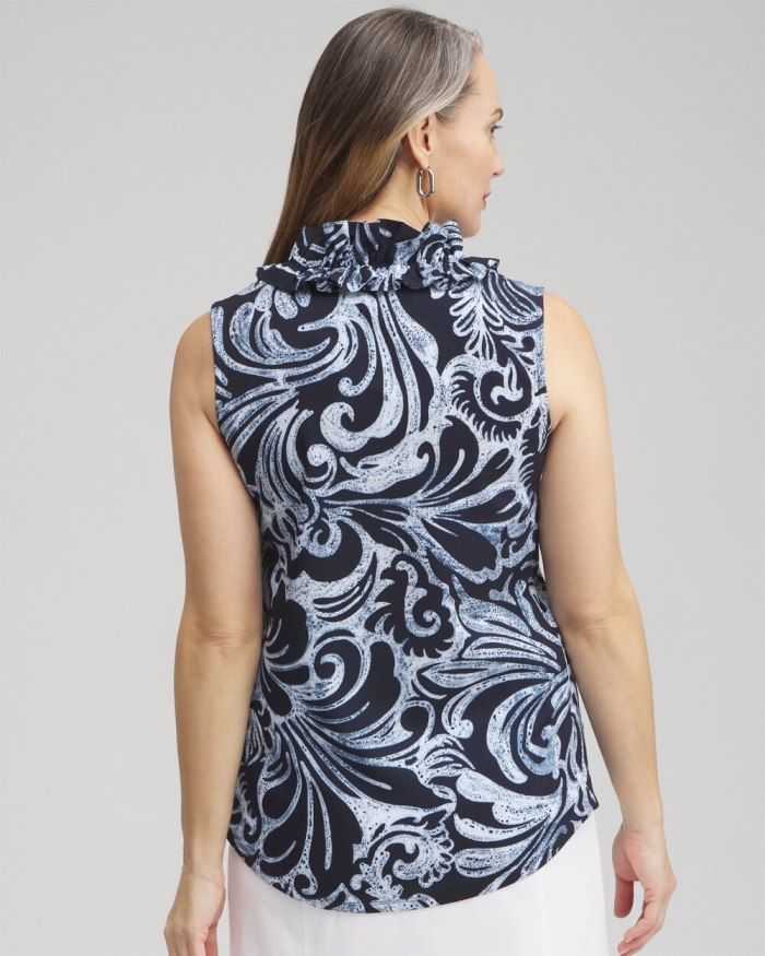 Chicos Zenergy Neema Paisley Ruffle Tank - Classic Navy