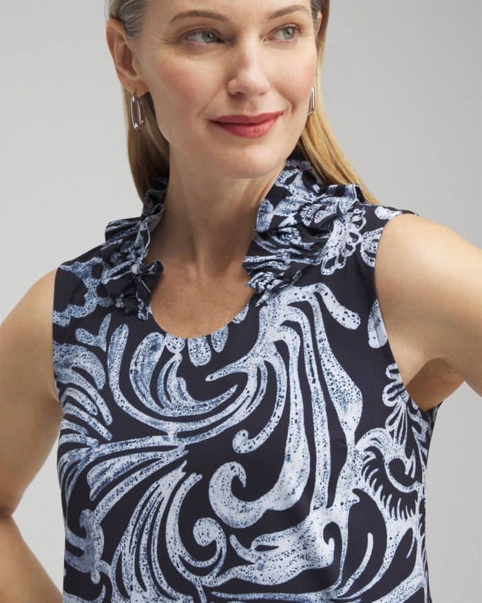 Chicos Zenergy Neema Paisley Ruffle Tank - Classic Navy