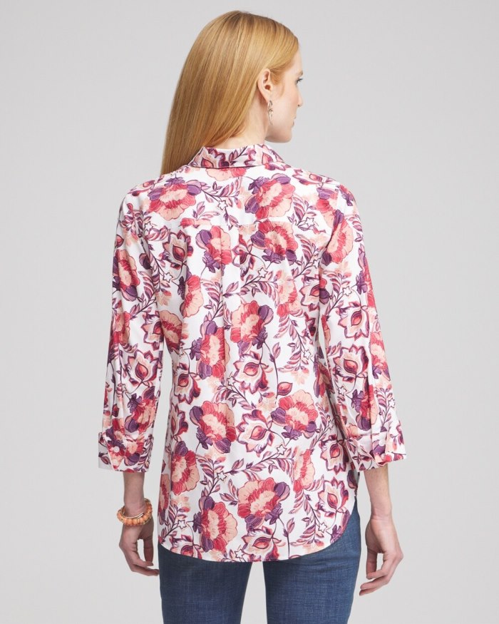 Chicos No Iron Stretch Floral Shirt - Optic White