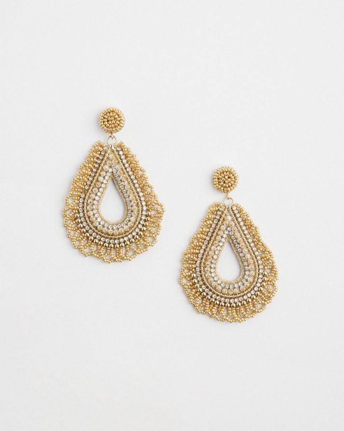 Chicos Beaded Teardrop Earrings - Gold
