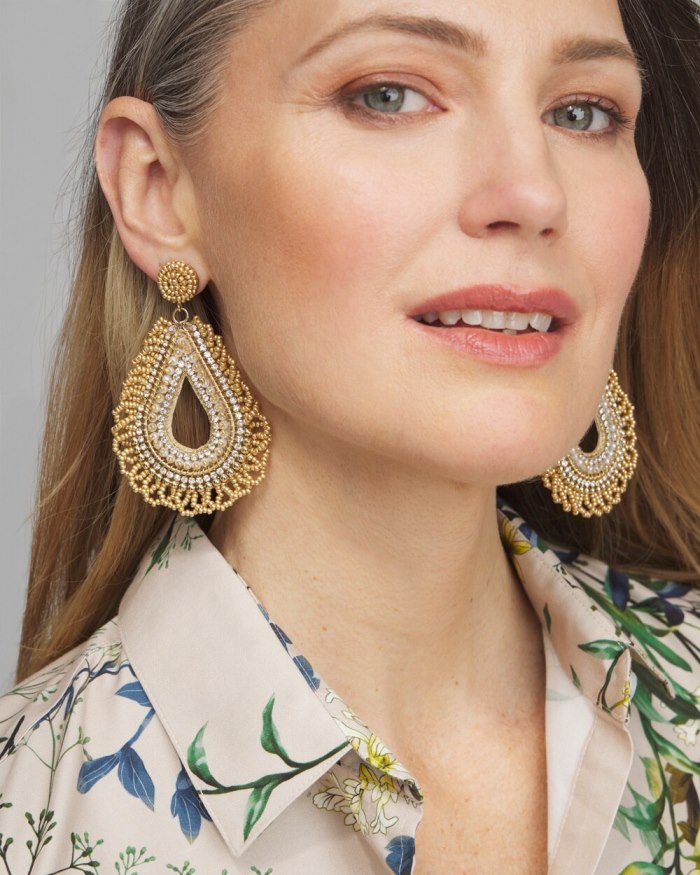 Chicos Beaded Teardrop Earrings - Gold