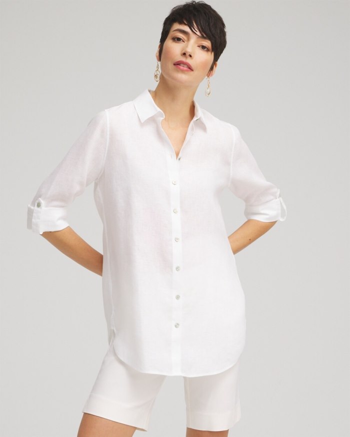 Chicos No Iron Linen Tunic - Optic White