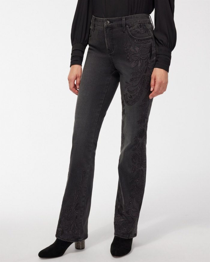 Chicos Girlfriend Tonal Embroidered Flare Jeans - Selene Wash