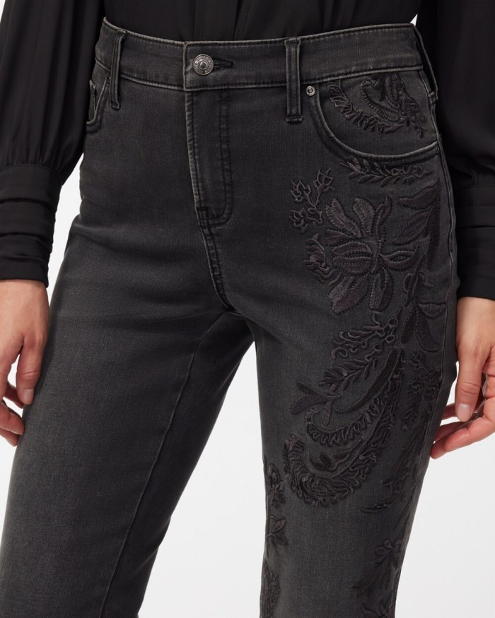 Chicos Girlfriend Tonal Embroidered Flare Jeans - Selene Wash