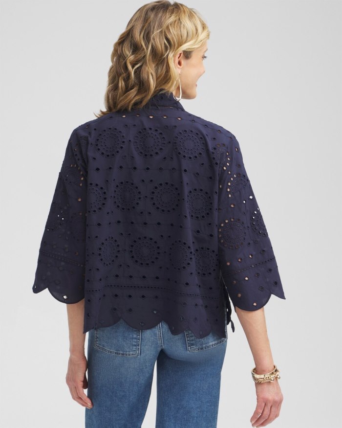 Chicos Eyelet Short Kimono - Classic Navy