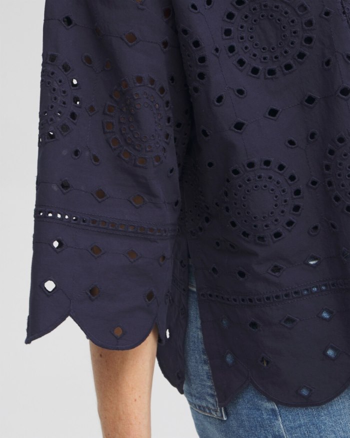 Chicos Eyelet Short Kimono - Classic Navy