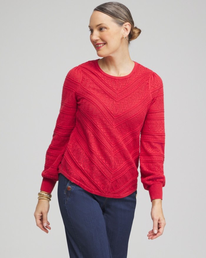 Chicos Pointelle Cashmere Blend Pullover - Ginger Rose