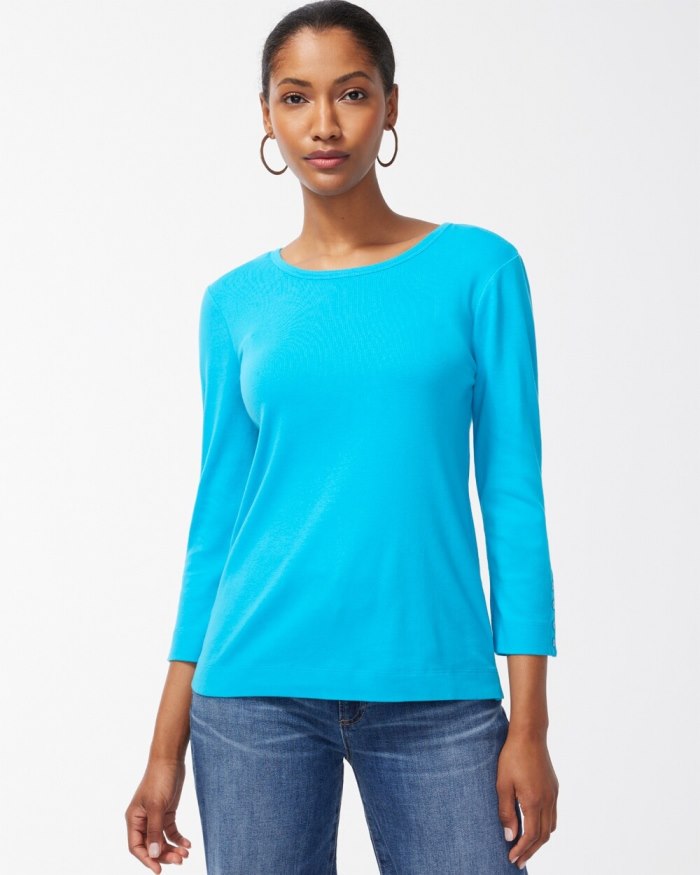 Chicos Pima 3/4 Sleeve Everyday Tee - Cyan Sea