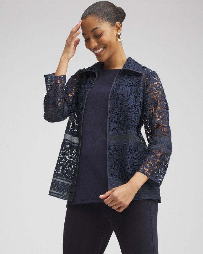 Chicos Travelers Collection Lace Organza Jacket - Travelers India Ink